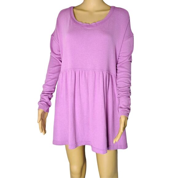 Free People Loose fit Plum Lilac Wide Fit Baby Doll Top Box Cut Long Sleeves Med - Picture 1 of 14